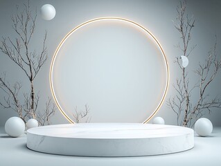 Poster - Marble and brass 3D podium, luxurious elegance, high-end product display, refined material contrast, soft ambient reflections, professional aesthetic, timeless design, no watermark, no trademark,