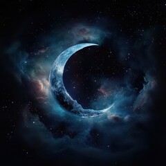 Wall Mural - 08030846 13 cosmic dance, swirling nebula around a glowing full and crescent moon, deep space energy