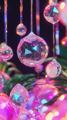 Poster - Colorful Crystal Orbs with Reflections and Lights in Dark Background