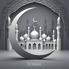 Leinwandbilder - silver beautiful EID Mubarak greeting card with an Islamic background