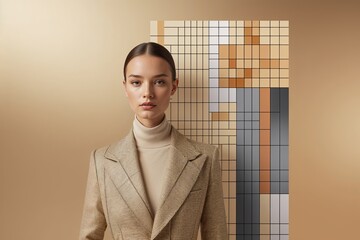 Poster - Stylish Thematic Grid Patterns on Champagne Gradient Canvas