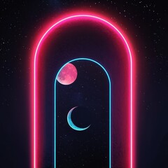Wall Mural - 08030846 08 Sci-fi neon-inspired night sky, glowing full and crescent moons, futuristic deep-space aesthetics, constellations forming geometric light patterns.
