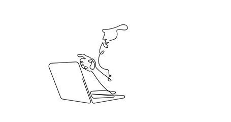 Poster - Continuous one line drawing woman sitting at laptop. Girl in virtual reality glasses. VR helmet.