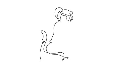 Poster - Continuous one line drawing woman sitting at laptop. Girl in virtual reality glasses. VR helmet.