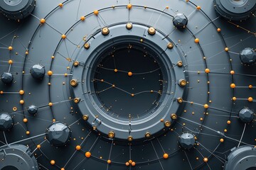 Poster - Mysterious Gray Elliptical Background with Connected Dots and Lines for Technology and Science Exploration