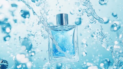 Poster - Blue Perfume Bottle in Water Splash