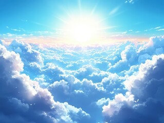 Aufkleber - Bright Sunny Day Above Fluffy White Clouds Blue Sky Heavenly Peaceful Scene