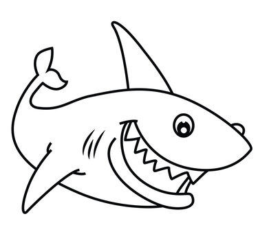 Cute cartoon hand drawn vector funny Shark coloring page.