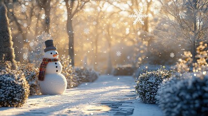 Aufkleber - Charming Snowman in a Snowy Winter Garden