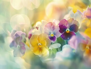 Poster - Close-up of Colorful Pansies in Soft Sunlight