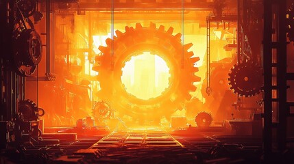 Poster - Industrial Design Elements Featuring Gears and Cogs in Warm Light
