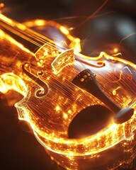 Poster - Illuminated Violin with Radiant Sparks and Glowing Strings in Focus