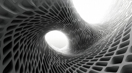 Poster - A captivating minimalist 3d render of a spirally structure showcasing smooth geometric patterns and modern design