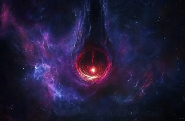 Poster - Cosmic Nebula with Glowing Red Center