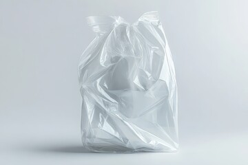 Poster - Crumpled White Plastic Bag on Light Gray Background