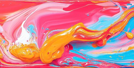 Poster - Psychedelic Swirl Art, a vibrant 1970s abstract painting bursting with fluid colors, embodying the groovy aesthetic of the era, inviting viewers into a mesmerizing visual experience.