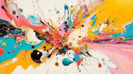 Poster - Psychedelic Swirl Art, vibrant colors blend in fluid patterns, capturing the essence of 1970s abstract expressionism with a groovy and dynamic aesthetic.