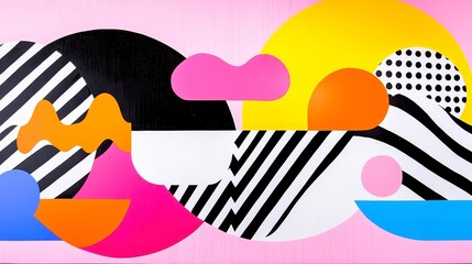 Poster - Vibrant Memphis-Inspired Canvas Art, bold patterns and contrasting colors capture the playful artistic spirit of the 1980s, evoking a sense of energy and creativity.