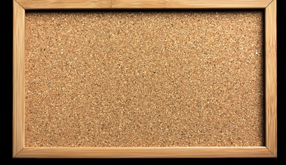 Wall Mural - Square corkboard in a wooden frame, no text or images, black backdrop.