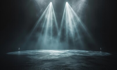Aufkleber - Dark Stage with Blue Spotlights and Fog