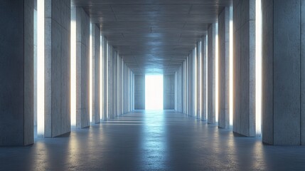 Poster - Vast Concrete Hall with Columns and Natural Light Streaming In