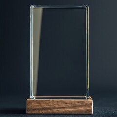 Wall Mural - High-res photograph of rectangular glass trophy, wooden base.
