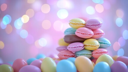 Poster - A dynamic mix of bright balls scattered on a surface, producing a cheerful and playful mood with soft bokeh lighting behind