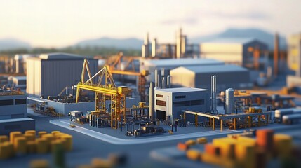 Poster - Detailed Digital Render of an Industrial Park with Machinery at Scale