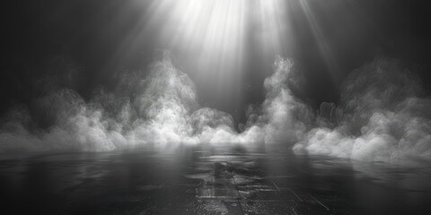 Poster - Dramatic Monochrome Smoke Scene with Light Rays