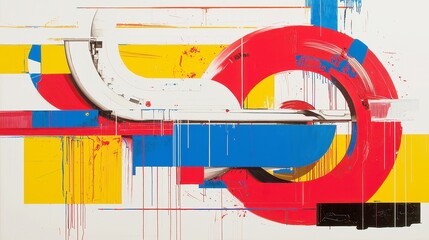Poster - Retro geometric canvas art, featuring bold primary colors and striking contrasts, embodies the essence of mid-century design with a contemporary twist.
