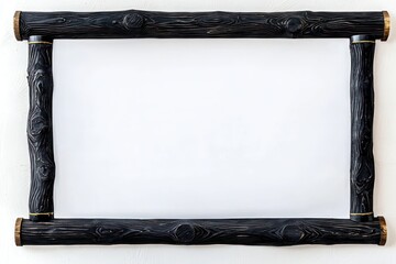 Wall Mural - Chinese scroll with blank white paper, framed by black wood on a white background.