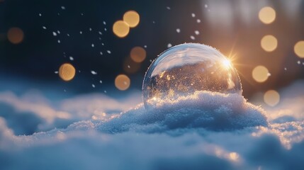 Aufkleber - Enchanted Winter Bubble on a Snowy Surface with Glowing Lights