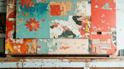 Poster - Rustic Folk Art Canvas, charming vintage painting showcasing simple motifs and warm colors, evoking a sense of nostalgia and cozy home aesthetics.