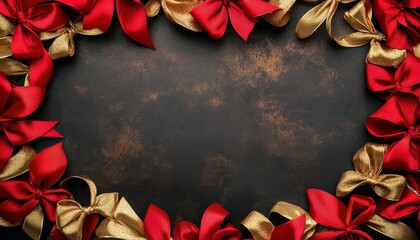 Aufkleber - Festive Red and Gold Ribbons on Dark Background for Holiday Celebration
