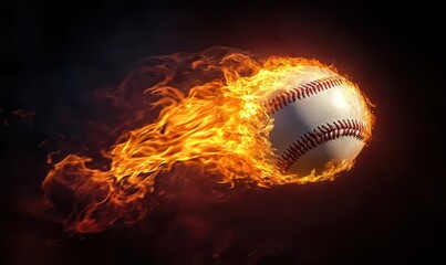 Poster - Fiery Baseball in Motion Against Dark Background