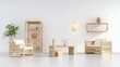 © WITTAYA  ANGMUJCHA - Studio shot of an elegant bamboo furniture set with chairs, tables, and shelves, isolated with soft lighting, creating a professional and natural look
