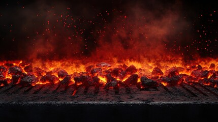 Poster - Fiery Embers and Flames on Dark Background