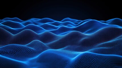 Poster - Abstract Blue Digital Wave Landscape: A mesmerizing digital art piece showcasing a serene, undulating landscape of blue waves, evoking a sense of calm and tranquility.