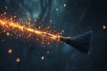 Wall Mural - a black broomstick with a bunch of numbers and letters on it. the numbers and letters are in the air