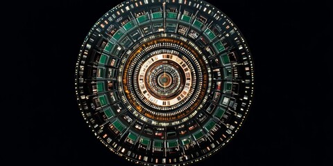 Poster - circular pattern of electronic circuitry on dark background