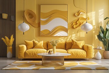 Poster - Chic Yellow Canvas Art Featuring Trendy Wavy Design and Abstract Pattern