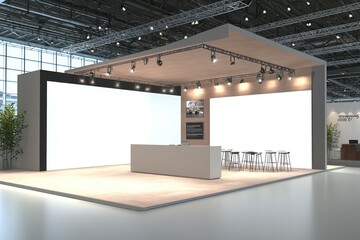 Wall Mural - Blank walls in a high-ceiling booth for 3D event branding.