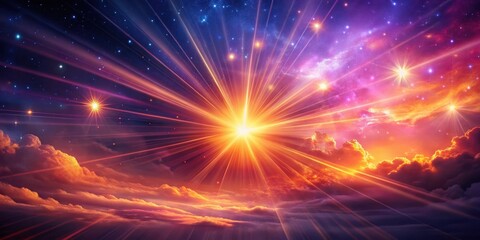 Wall Mural - radiant celestial burst a vibrant sunscape of starry rays and colorful clouds