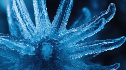 Poster - Blue Abstract Close-Up of Ice Crystal Structure in Deep Focus