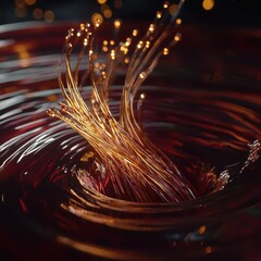 Poster - Flowing Liquid Surface with Glowing Light Trails and Sparkles