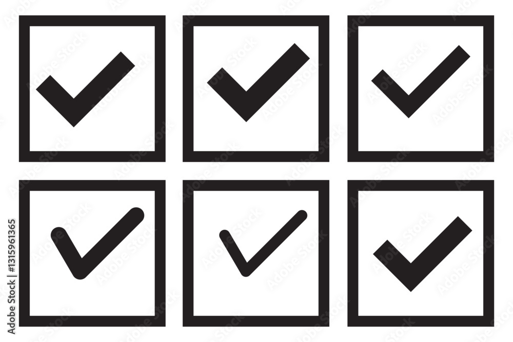 check box icon with correct with different line width. approved symbol ...
