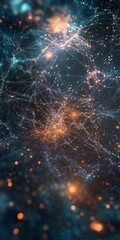 Poster - explore a vibrant abstract network visualization featuring glowing connections and luminous stars. t
