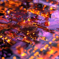 Poster - Abstract Colorful Circuit Board with Glowing Lights and Details