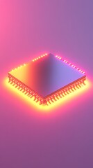 Poster - A vibrant microchip glowing with colorful lights against a soft backdrop, showcasing modern technology and innovation in a captivating visual display.