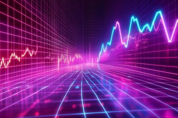 Poster - futuristic digital data visualization with neon graphs and technological insights